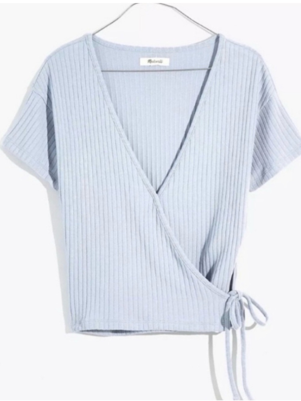 Madewell Light Blue Ribbed Wrap Top